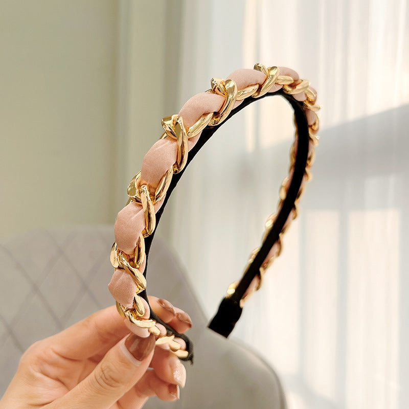 Headband Solid Color Fabric Wear Gold Chain Hair Accessory Head