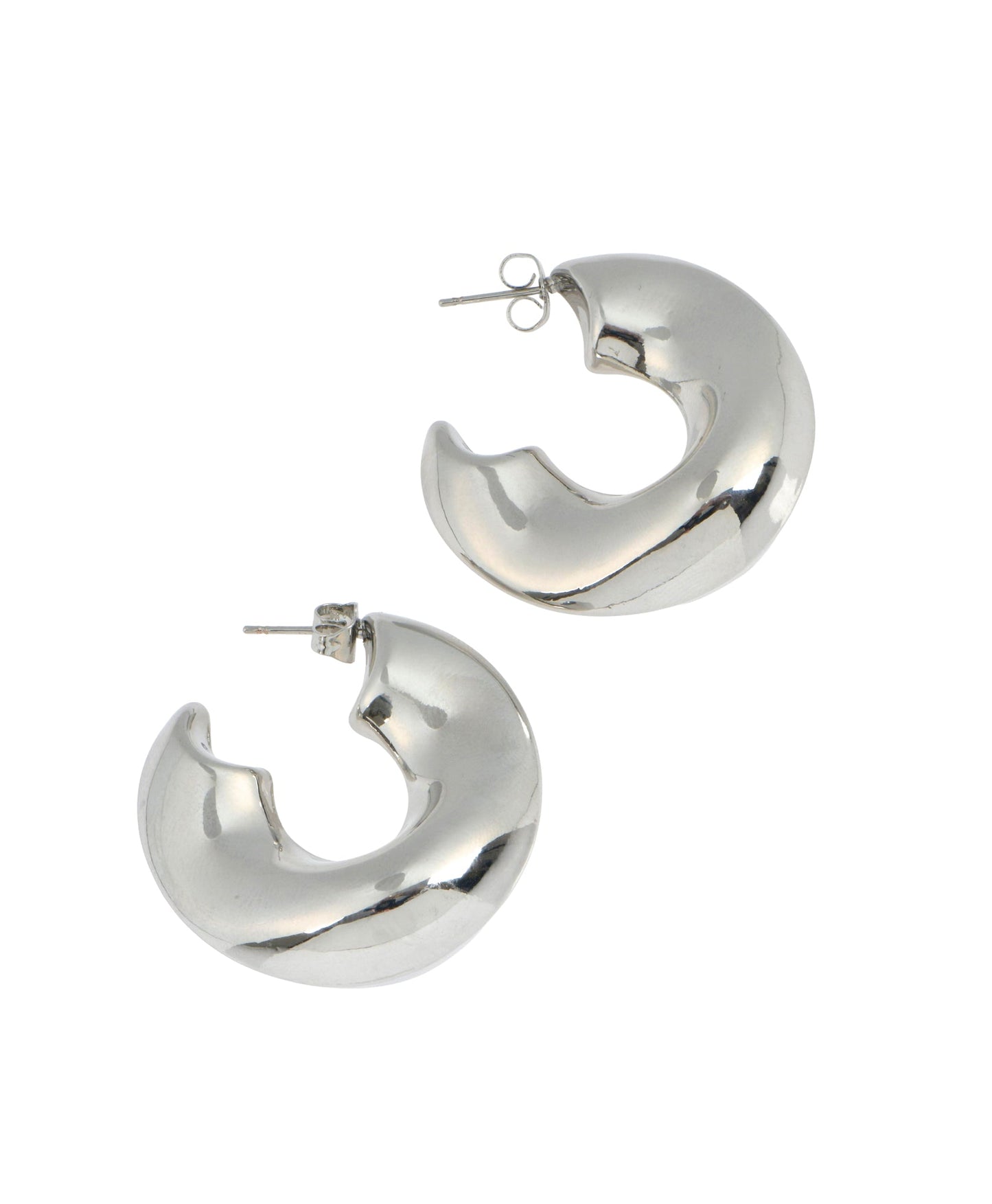 Thick silver half-moon hoops