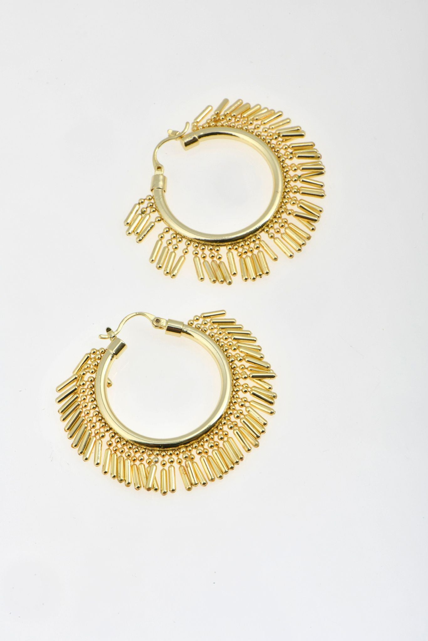 Gold-Tone Hoop Earrings with Metallic Fringe