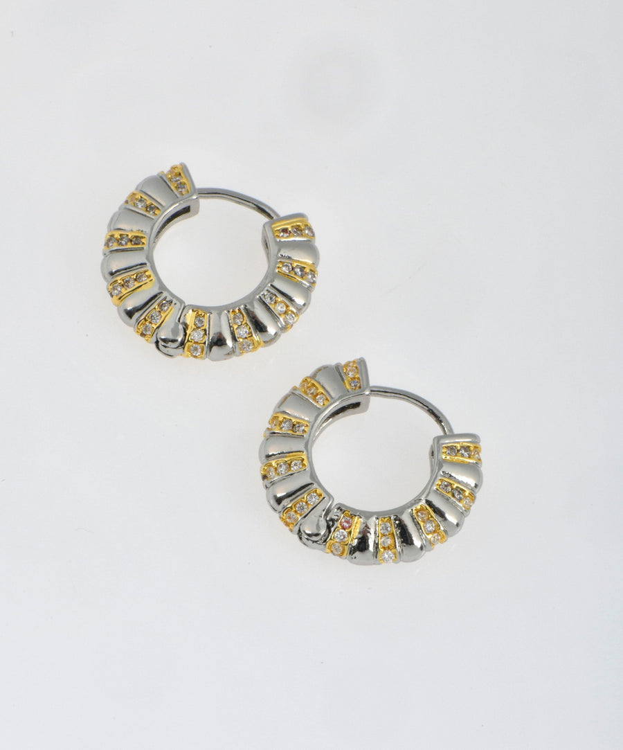 Gold and silver hoops with yellow zirconia stones