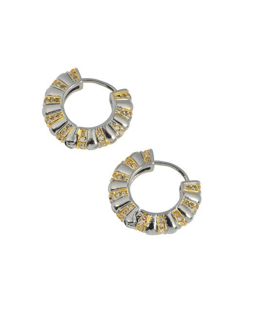 Gold-silver hoop earrings with yellow cubic zirconia