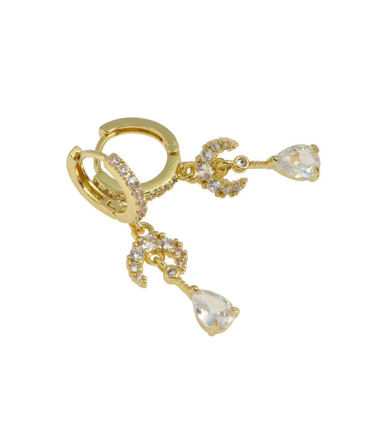 Golden hoops with shiny pendants