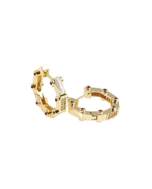 Gold jewel link hoops