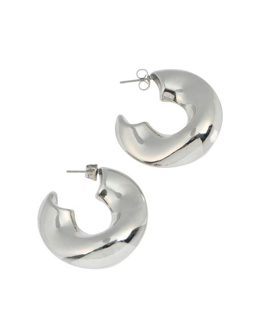 Thick silver half-moon hoops