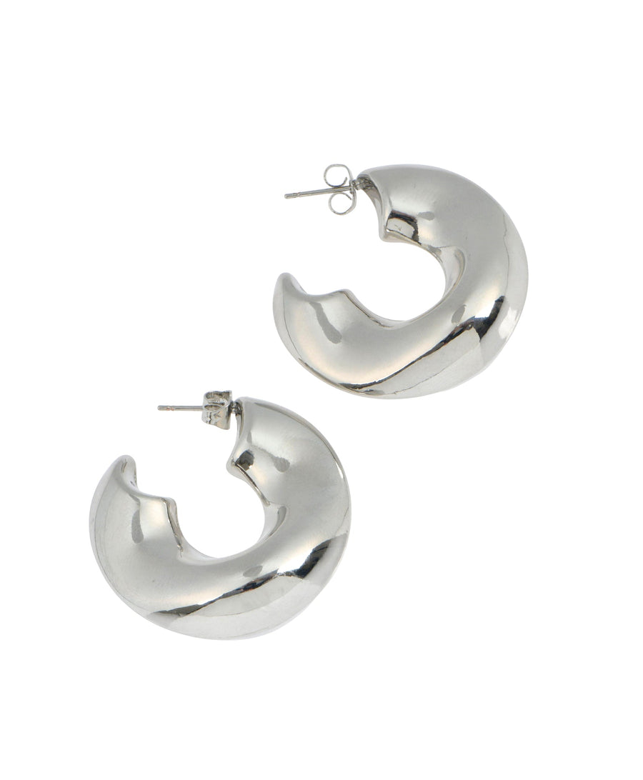 Thick silver half-moon hoops