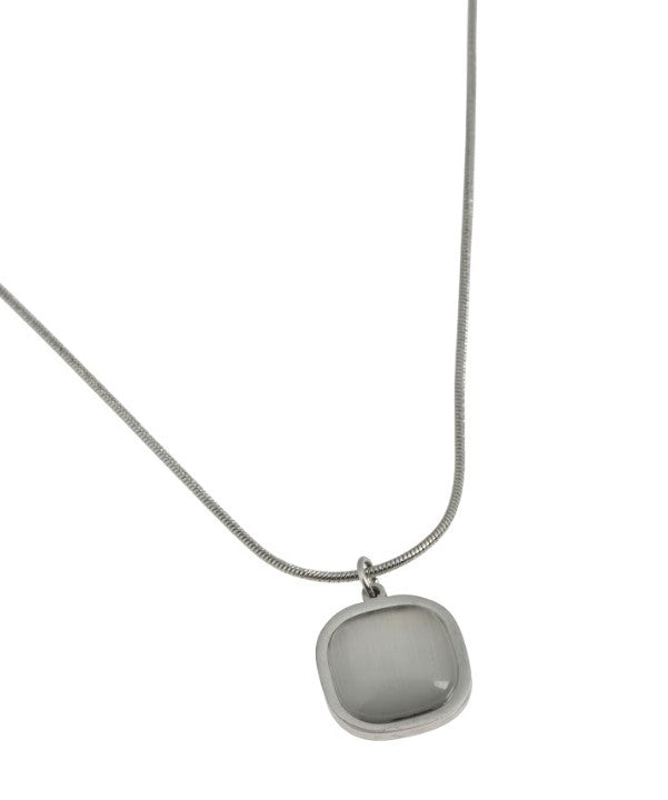 Silver Necklace with White Stone