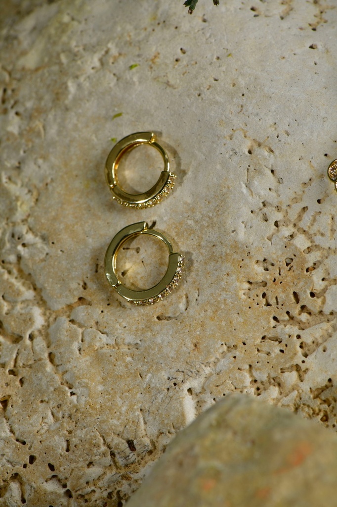 Gold and silver hoops with yellow zirconia stones