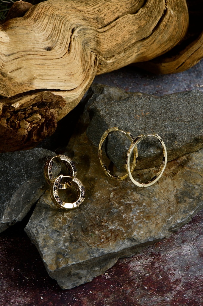 Gold Hoops with Black waves