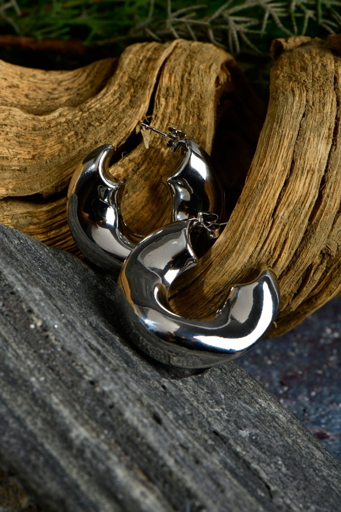 Thick silver half moon hoops