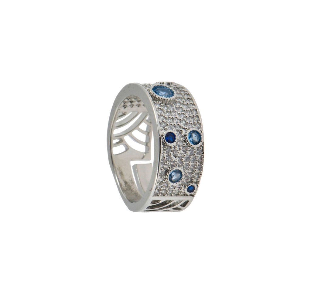 Silver Pavé Ring with Blue Crystal Accents