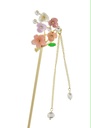 Gold Stainless Steel Hair Stick with Pearl Flower and Dangling Chains