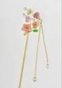 Gold Stainless Steel Hair Stick with Pearl Flower and Dangling Chains
