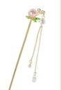 Gold Stainless Steel Hair Stick with Pink Pearl Drops