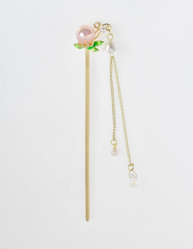 Gold Stainless Steel Hair Stick with Pink Pearl Drops