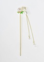 Gold Stainless Steel Hair Stick with Pearl Flower and Dangling Chains