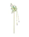 Gold Stainless Steel Hair Stick with Green Flower and Pearl Drops