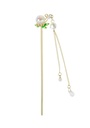 Gold Stainless Steel Hair Stick with Pearl Flower and Dangling Chains