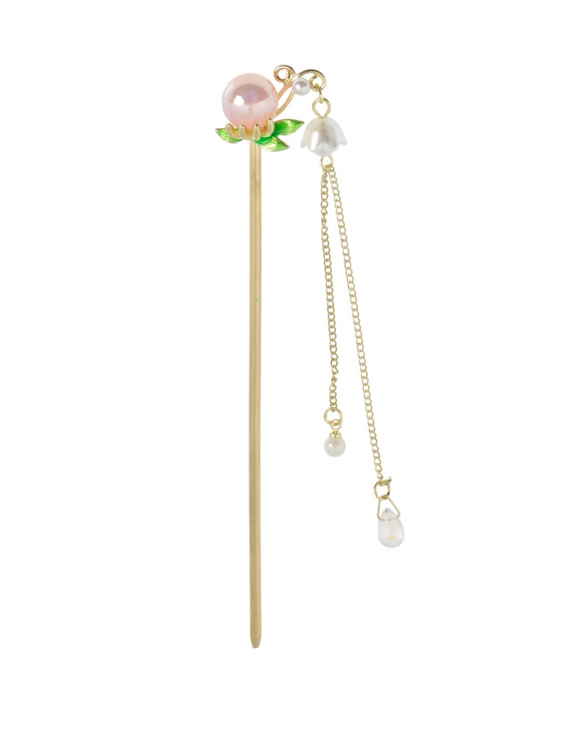 Gold Stainless Steel Hair Stick with Pink Pearl Drops