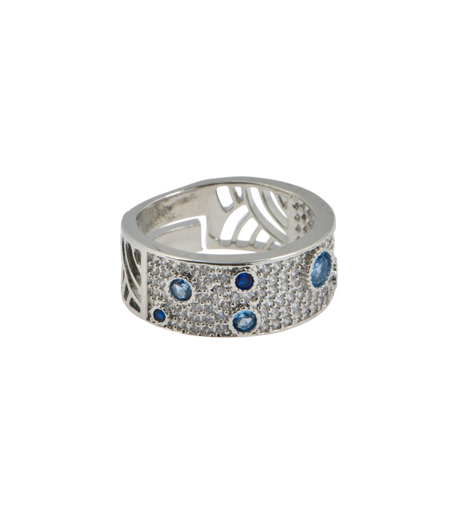 Silver Pavé Ring with Blue Crystal Accents