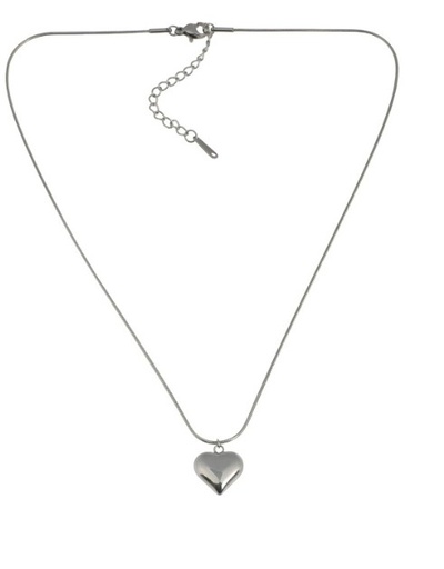 [C417] Smooth Silver Heart Necklace